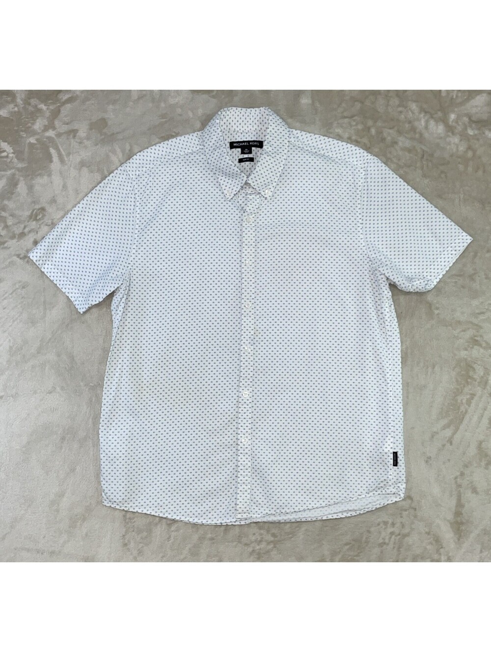 Michael Kors Short Sleeve Slim Fit Button-Down Shirt White Blue Men's XL